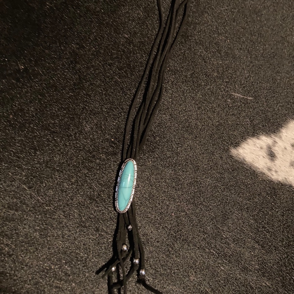 Turquoise Bolo slide on chocolate leather cord